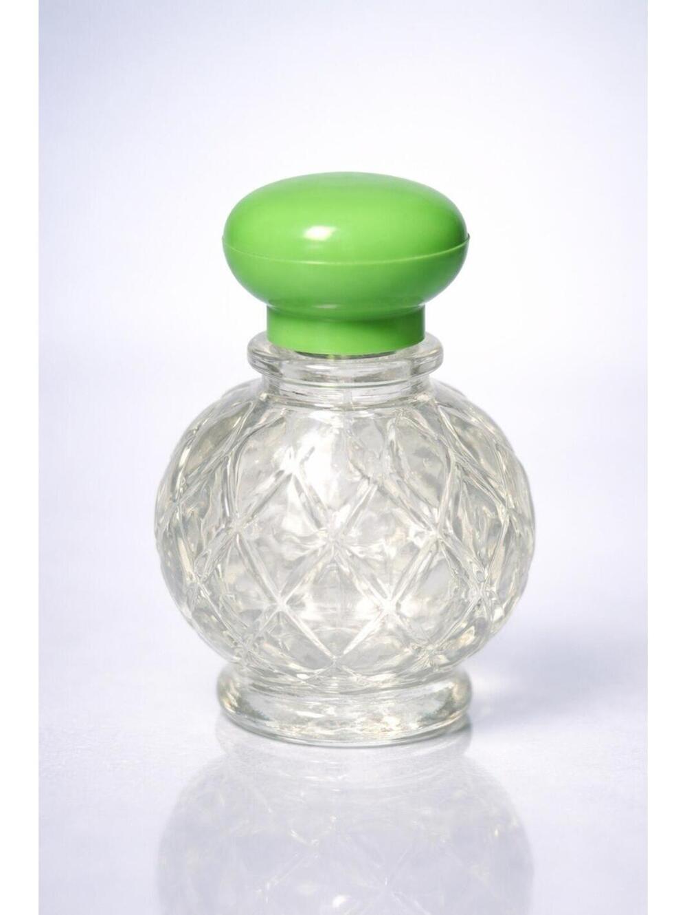 Avon 1970s Clear Glass Diamond Pattern Cologne Bottle Green Cap, 2.5”
